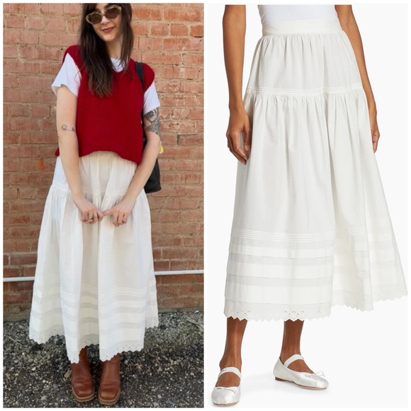 NWT DOEN Sebastiane Tiered Powder White Organic Cotton
Poplin Maxi Skirt SZ M - Picture 2 of 8
